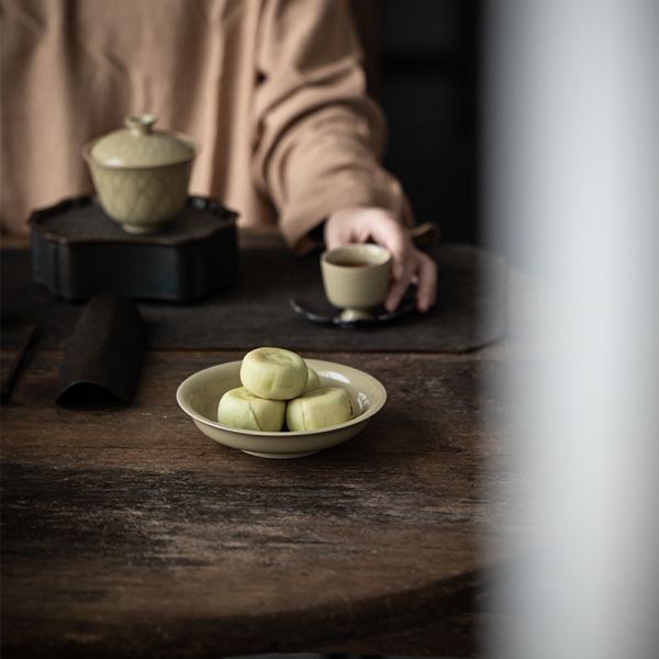 定窯圓形壺承干泡盤 墨己 定窑圆形壶承 茶道配件一盘多用茶点盘 陶瓷圆盘茶壶底托