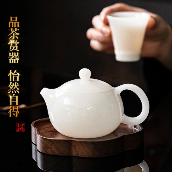 釉燒冰種璞玉瓷純手工西施壺 龍蛋壺,冰種玉瓷,薄胎茶具蓋碗,高品質茶具,瓷質細膩,光照透亮,溫潤如玉,茶具清潔