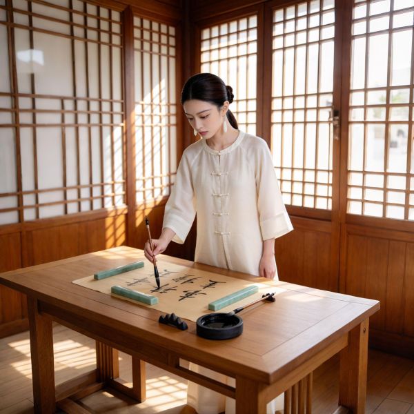 春夏秋杏白圓領盤釦長袍寬褲茶禪套裝 9257云栖茶语新中式圆领禅意套装春秋新款盘扣宽松打坐琴艺练功服