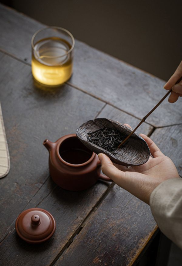 手工紫光檀木茶則茶荷兩件套｜二款 日式侘寂风实木炭烧壶承茶盘复古干泡台家用办公室茶壶托盘茶台