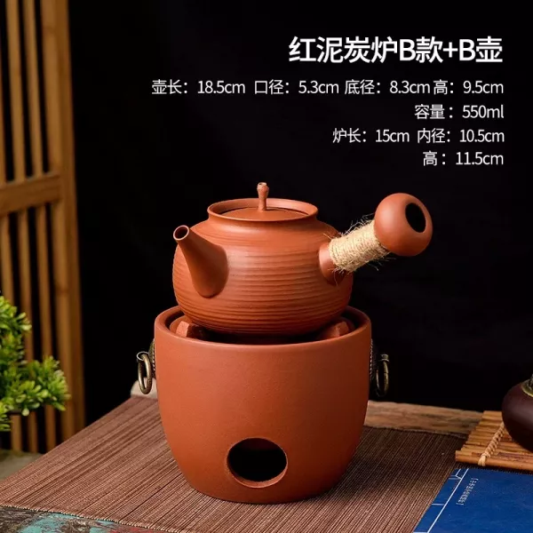 潮汕紅泥炭爐砂銚壺煤炭酒精兩用｜7款可選 中式耐热潮汕红泥紫砂炭炉砂铫壶围炉煮茶煤碳炉烧水朱泥壶可跳盖