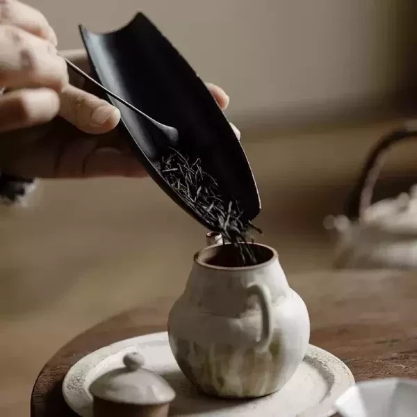 一葉扁舟陶茶則二件套｜三色可選 陶瓷茶则茶拔两件套 文化雅玩茶器 茶具茶壶配件六君子陶瓷茶荷