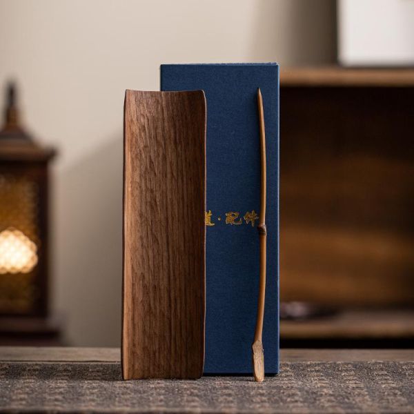 純手工北美胡桃木茶則茶針兩件套 纯手工北美黑胡桃木茶则茶荷茶铲茶道六君子复古茶勺实木茶具配件