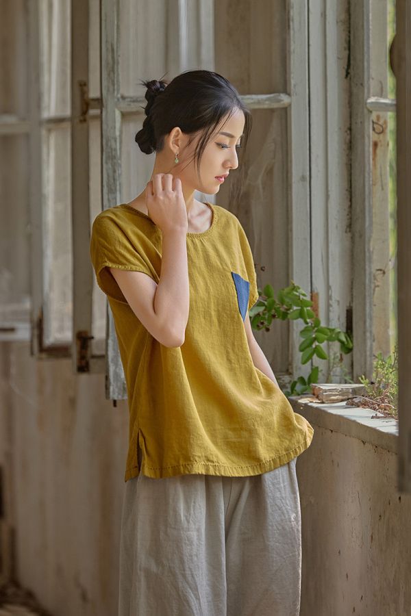 夏天丝苎麻文藝寬鬆顯瘦百搭T恤｜三色 25夏季棉麻女装新款天丝苎麻上衣自制文艺范宽松显瘦女式百搭T恤