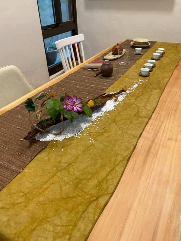 草木扎染茶道桌旗席方｜藏青 草木紮染桌旗 純棉茶席布藝茶墊茶布 乾泡席功夫茶道具配件