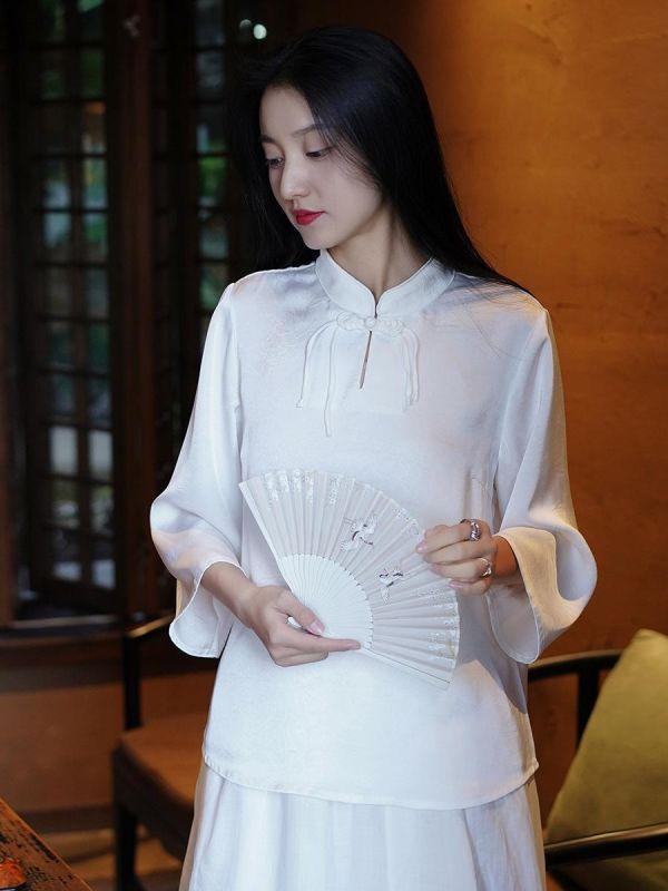 春夏新中式上盤釦垂感茶禪衣｜兩色 复古女装2025春季新款新中式上衣女中国风盘扣茶服垂感气质T恤