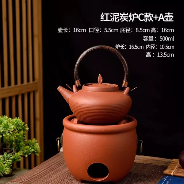 潮汕紅泥炭爐砂銚壺煤炭酒精兩用｜7款可選 中式耐热潮汕红泥紫砂炭炉砂铫壶围炉煮茶煤碳炉烧水朱泥壶可跳盖