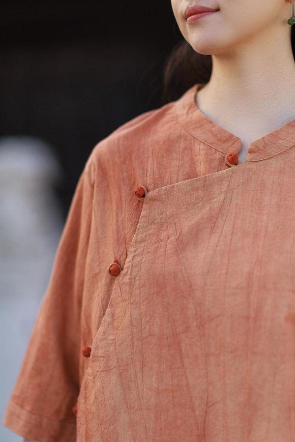 春夏苎麻扎染盘釦宽鬆复古女上衣｜三色 26夏新品苎麻扎染衬衫斜襟盘扣宽松大码复古国风水洗渐变女式上衣