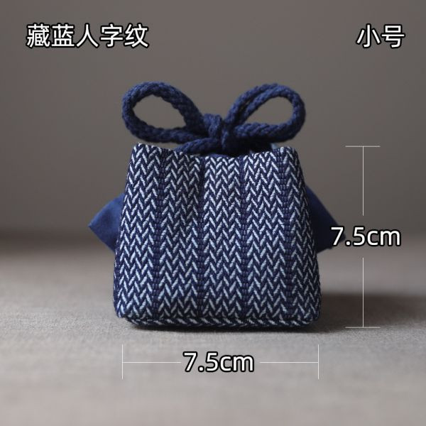 加厚旅用茶具壺杯收納布包｜藏藍人字紋（3規格） 加厚旅用茶具茶壺茶杯杯收納布包