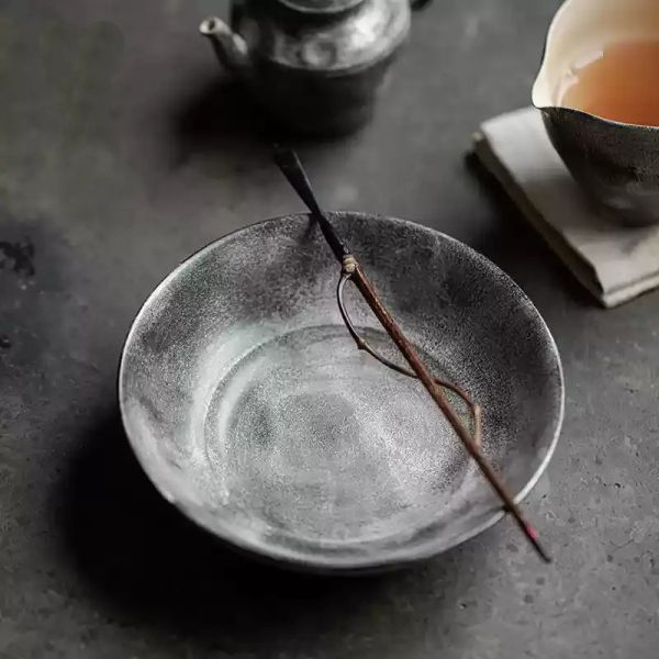 復古侘寂黑粉引蓄水壺承 梵汝日式纯手工陶艺壶承诧寂风复古粗陶干泡盘拙朴小茶台茶盘壶托