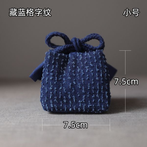 現貨｜加厚旅用壺杯收納布包（藏藍格字紋-小)) 加厚旅用茶具茶壺茶杯杯收納布包