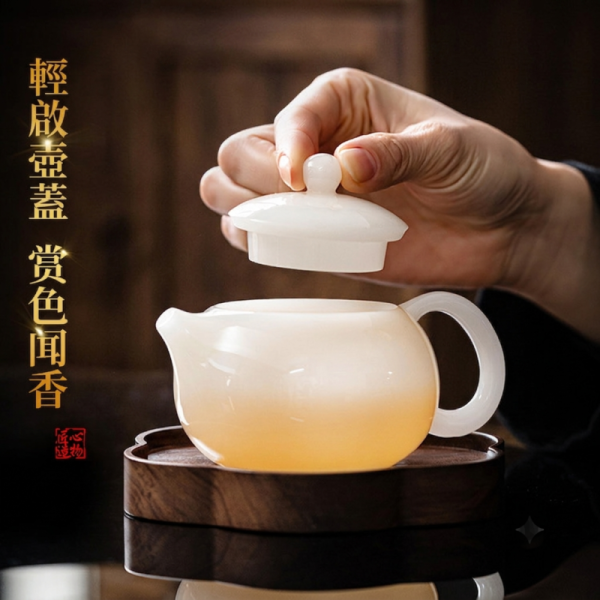 釉燒冰種璞玉瓷純手工西施壺 龍蛋壺,冰種玉瓷,薄胎茶具蓋碗,高品質茶具,瓷質細膩,光照透亮,溫潤如玉,茶具清潔