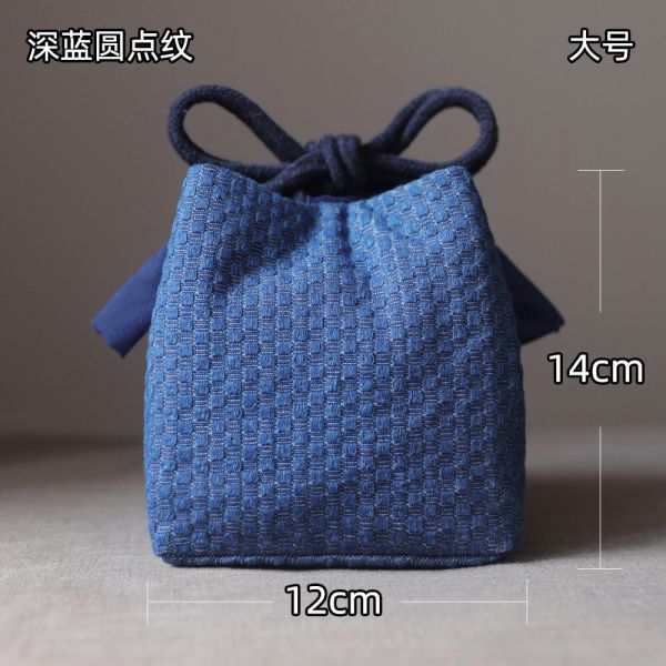 加厚旅用壺杯收納布包｜深藍圓點紋(3規格) 加厚旅用茶具茶壺茶杯杯收納布包