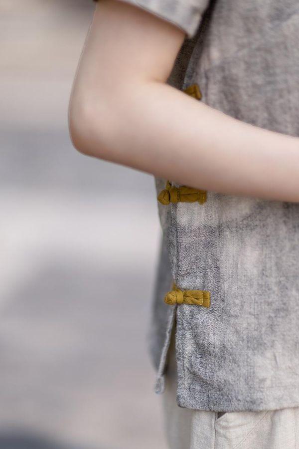 春夏棉麻渲染新中式改良盤釦禪意上衣｜三色 26夏季棉麻女装新款小衫苎麻渲染新中式改良斜襟盘扣T恤禅意上衣