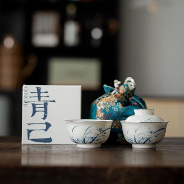 一人飲便攜茶蓋碗外旅行快客套組｜手繪蘭草 一人饮便携茶具一杯快客旅行壶套装如盖碗单人户外便携式泡茶快客