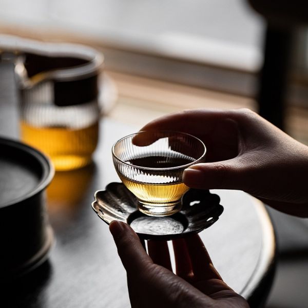 日式豎紋耐熱玻璃品茗杯主人杯 日式玻璃公道杯茶海茶盅