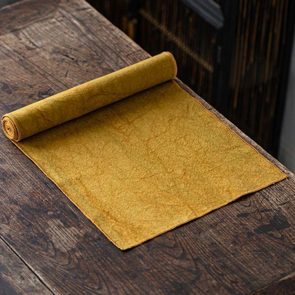 草木扎染茶道桌旗席方｜金黃 草木紮染桌旗 純棉茶席布藝茶墊茶布 乾泡席功夫茶道具配件