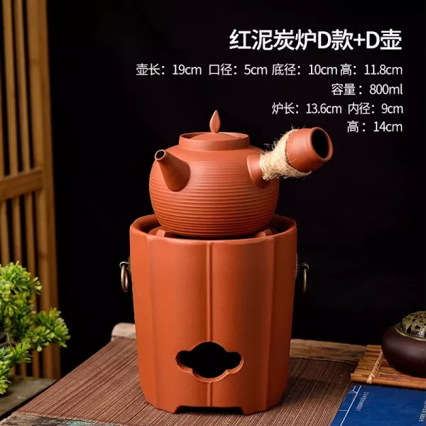 潮汕紅泥炭爐砂銚壺煤炭酒精兩用｜7款可選 中式耐热潮汕红泥紫砂炭炉砂铫壶围炉煮茶煤碳炉烧水朱泥壶可跳盖