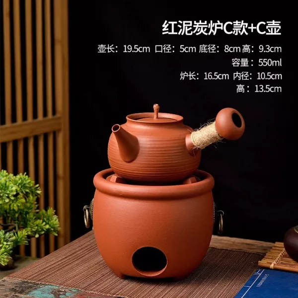 潮汕紅泥炭爐砂銚壺煤炭酒精兩用｜7款可選 中式耐热潮汕红泥紫砂炭炉砂铫壶围炉煮茶煤碳炉烧水朱泥壶可跳盖