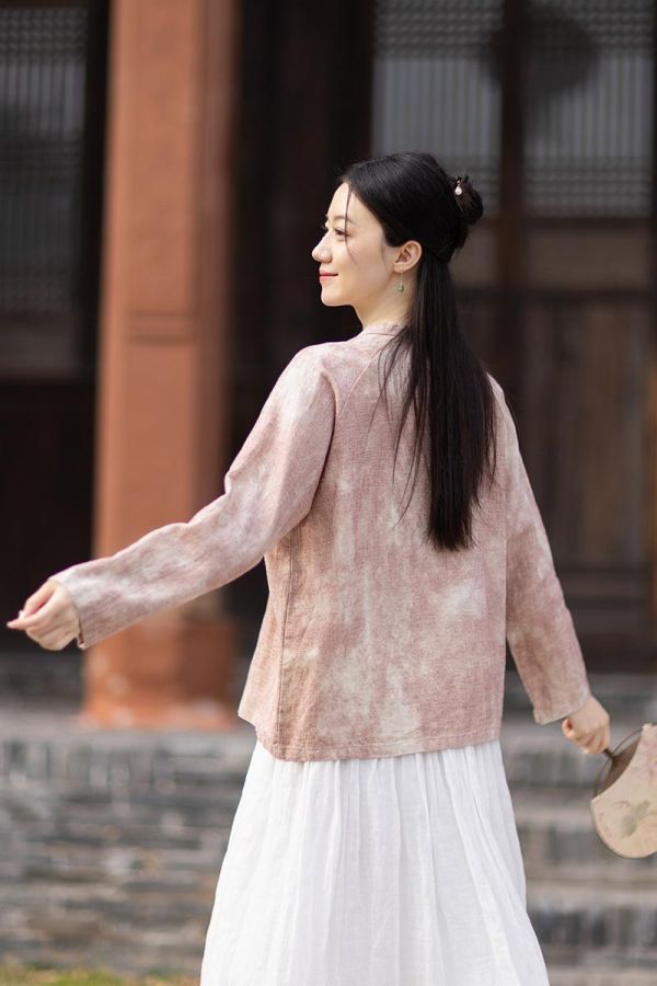 春夏苎麻渲染小衫禪意斜襟繫襯衫｜兩色 26夏女新品苎麻渲染小衫汉服改良斜襟系带衬衫禅意风透气防晒开衫