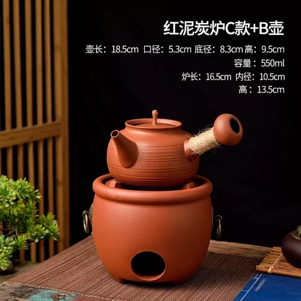 潮汕紅泥炭爐砂銚壺煤炭酒精兩用｜7款可選 中式耐热潮汕红泥紫砂炭炉砂铫壶围炉煮茶煤碳炉烧水朱泥壶可跳盖