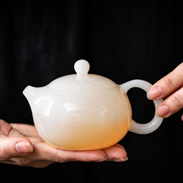 釉燒冰種璞玉瓷純手工西施壺 龍蛋壺,冰種玉瓷,薄胎茶具蓋碗,高品質茶具,瓷質細膩,光照透亮,溫潤如玉,茶具清潔