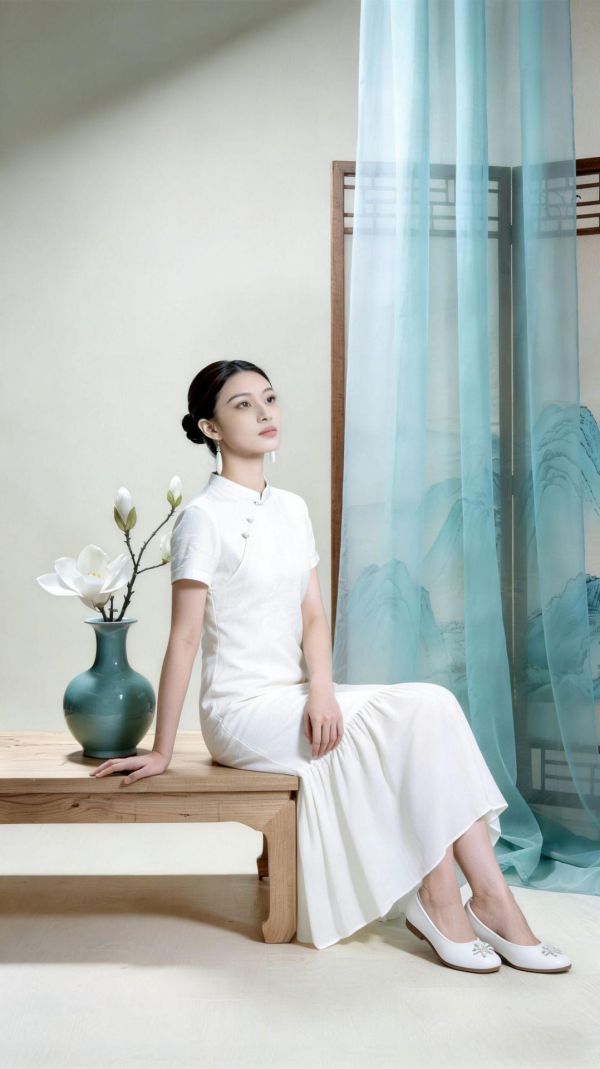 春夏温柔奶油色改良旗袍顯瘦連衣裙 9260春夏季新款温柔奶油色改良旗袍轻奢洋气通勤遮肉显瘦连衣裙