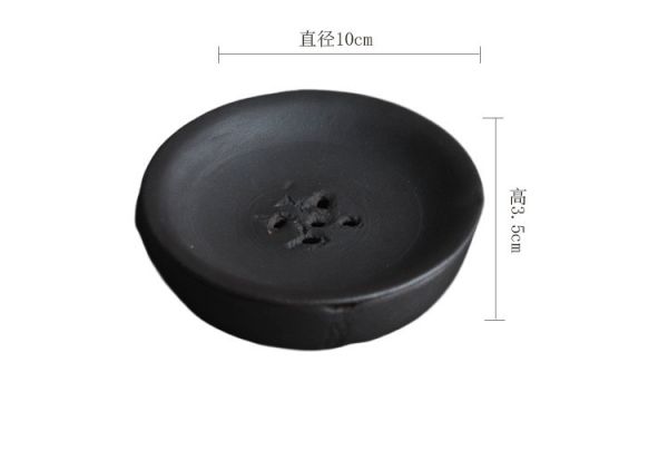 原礦玄鐵黑陶儲水式壺承(迷你) 赤贫风手作粗陶壶承 跨界设计茶道配件养壶托 陶瓷日式干泡茶台