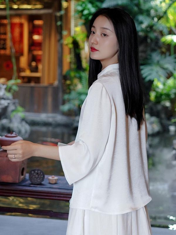 春夏新中式上盤釦垂感茶禪衣｜兩色 复古女装2025春季新款新中式上衣女中国风盘扣茶服垂感气质T恤