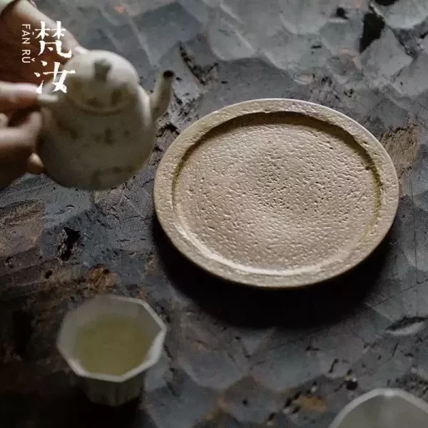 景德鎮梵汝手工侘寂風粉引壺承｜五色可選 梵汝 景德镇日式复古耿萧干泡盘茶承家用功夫茶具壶承干泡台配件