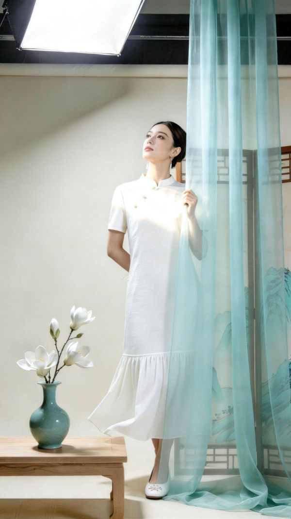 春夏温柔奶油色改良旗袍顯瘦連衣裙 9260春夏季新款温柔奶油色改良旗袍轻奢洋气通勤遮肉显瘦连衣裙