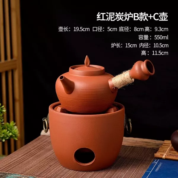 潮汕紅泥炭爐砂銚壺煤炭酒精兩用｜7款可選 中式耐热潮汕红泥紫砂炭炉砂铫壶围炉煮茶煤碳炉烧水朱泥壶可跳盖
