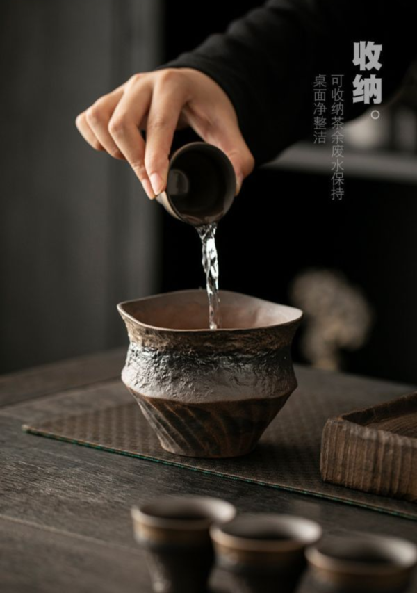 手捏老岩泥禪意復古燒筆洗水盂 复古个性禅意茶洗老岩泥复古烧茶渣缸陶瓷家用杯洗笔洗废水盂中式