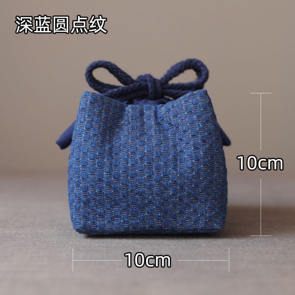 加厚旅用壺杯收納布包｜深藍圓點紋(3規格) 加厚旅用茶具茶壺茶杯杯收納布包