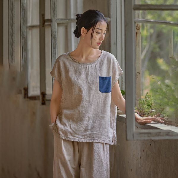 夏天丝苎麻文藝寬鬆顯瘦百搭T恤｜三色 25夏季棉麻女装新款天丝苎麻上衣自制文艺范宽松显瘦女式百搭T恤