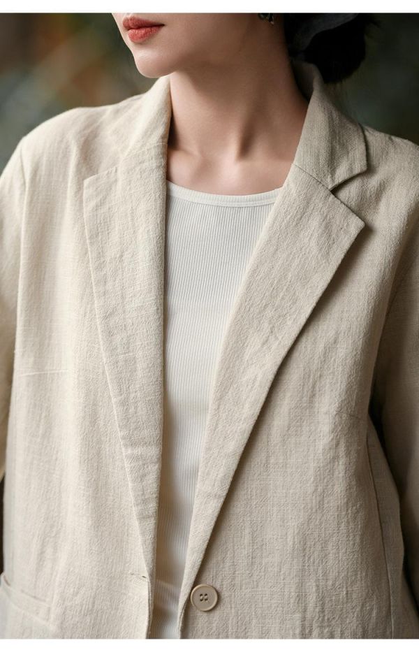春夏秋棉麻新中式西装外套 鹿与安笛棉麻女装2026春季新款苎麻外套女新中式高级感西装上衣