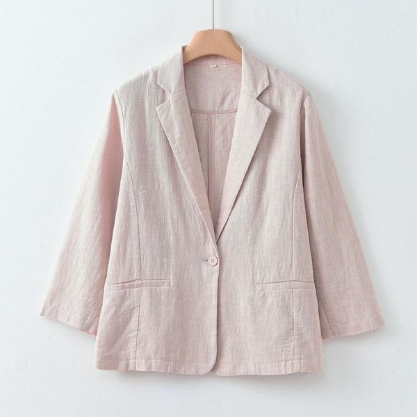 春夏秋棉麻新中式西装外套 鹿与安笛棉麻女装2026春季新款苎麻外套女新中式高级感西装上衣