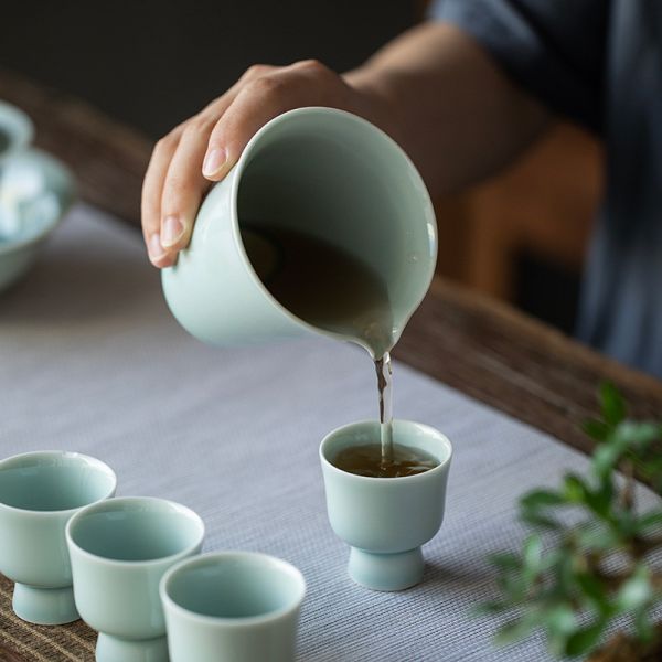 湖田窯仿宋影青瓷小高足杯品茗杯｜影青/岩灰 品茗杯,酒杯