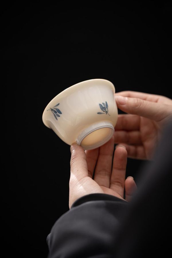 一人飲便攜旅行快客套組｜手繪秋蘭 盖碗纯手绘蝴蝶兰花陶瓷功夫茶具套装快客杯便携户外一人饮泡茶杯