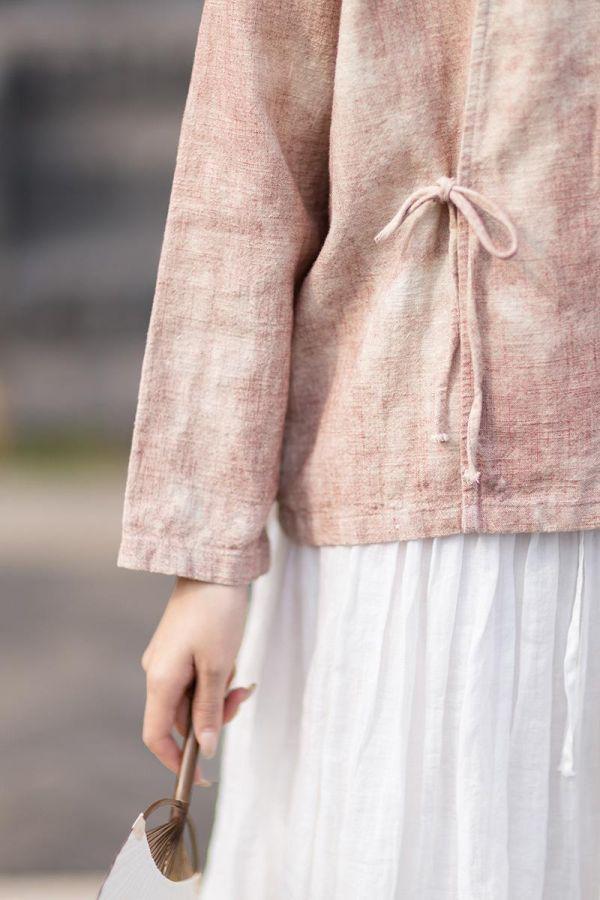 春夏苎麻渲染小衫禪意斜襟繫襯衫｜兩色 26夏女新品苎麻渲染小衫汉服改良斜襟系带衬衫禅意风透气防晒开衫