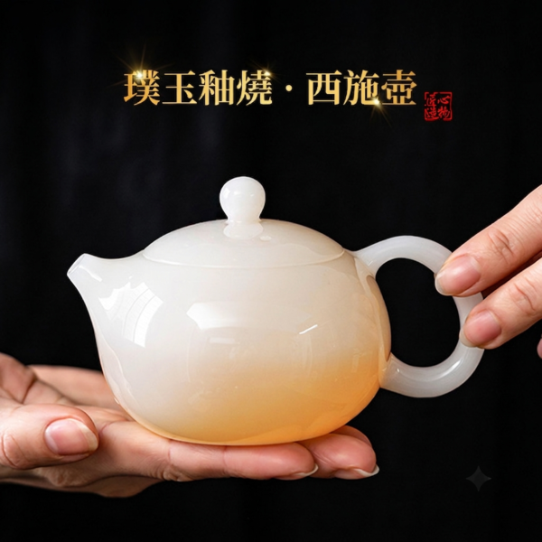 釉燒冰種璞玉瓷純手工西施壺 龍蛋壺,冰種玉瓷,薄胎茶具蓋碗,高品質茶具,瓷質細膩,光照透亮,溫潤如玉,茶具清潔