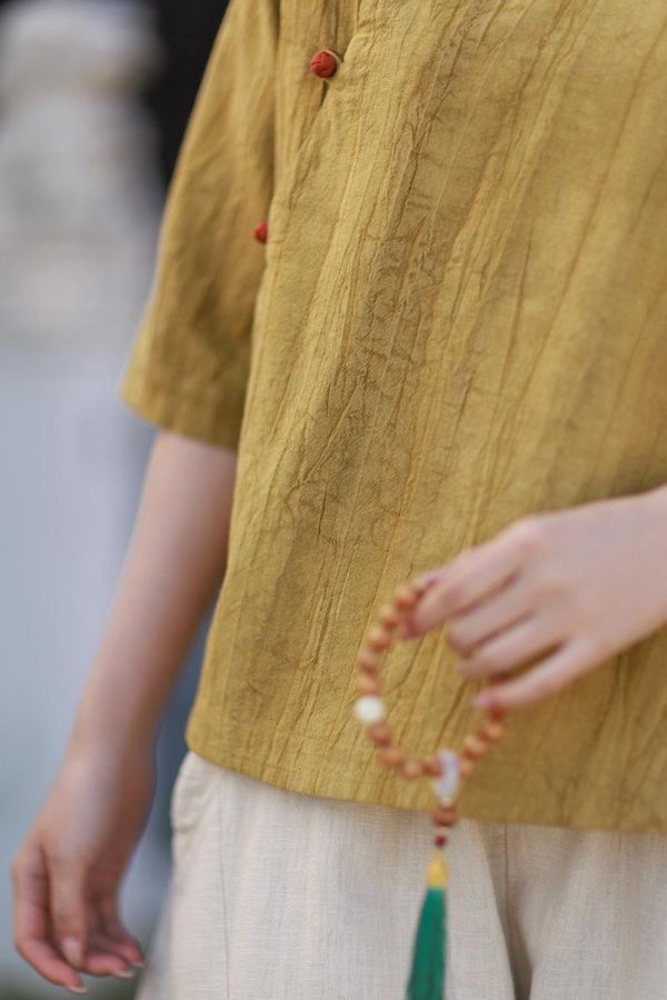 春夏苎麻扎染盘釦宽鬆复古女上衣｜三色 26夏新品苎麻扎染衬衫斜襟盘扣宽松大码复古国风水洗渐变女式上衣