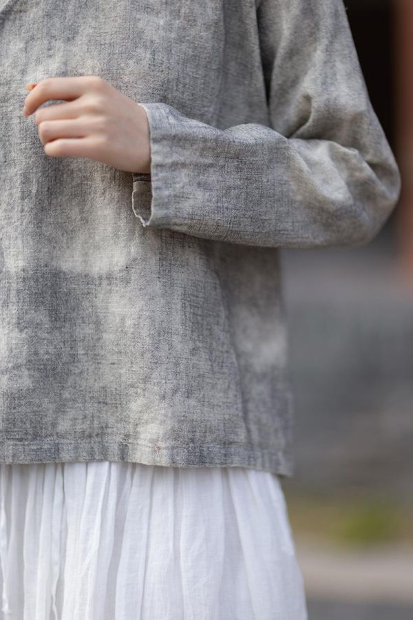 春夏苎麻渲染小衫禪意斜襟繫襯衫｜兩色 26夏女新品苎麻渲染小衫汉服改良斜襟系带衬衫禅意风透气防晒开衫