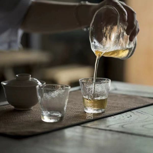 透明玻璃公道杯茶海茶盅分茶器｜扁口垂紋 透明玻璃公道杯茶海茶盅分茶器扁口垂紋
