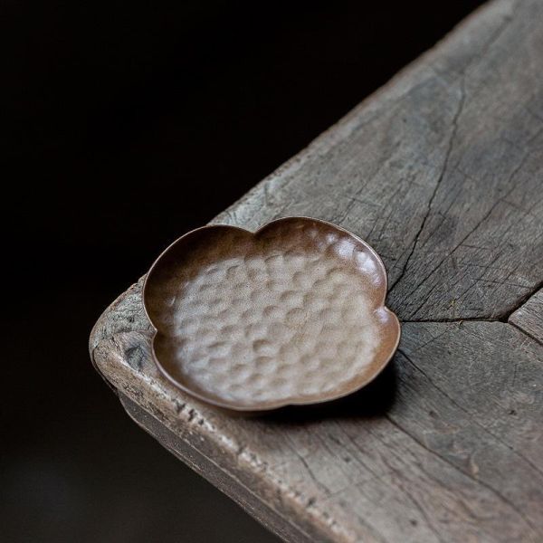 紫棕釉粗陶海棠杯托杯墊 紫棕釉粗陶海棠杯托杯墊