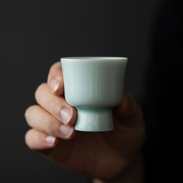 湖田窯仿宋影青瓷小高足杯品茗杯｜影青/岩灰 品茗杯,酒杯