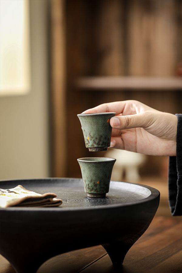 岩泥手工刷金品茗杯｜圓口 品茗杯,酒杯