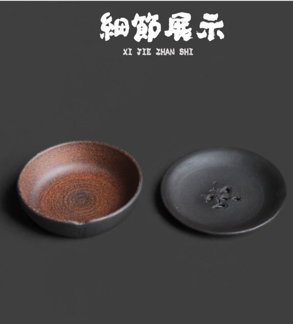 原礦玄鐵黑陶儲水式壺承(迷你) 赤贫风手作粗陶壶承 跨界设计茶道配件养壶托 陶瓷日式干泡茶台