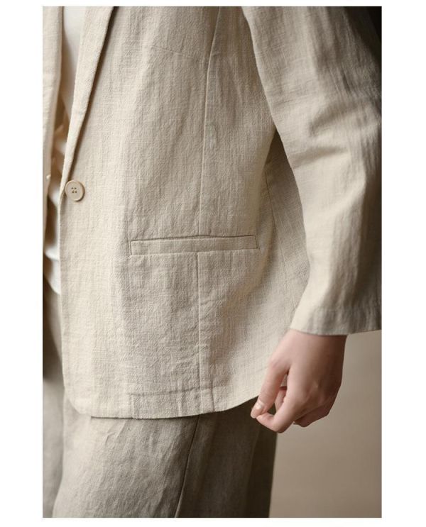 春夏秋棉麻新中式西装外套 鹿与安笛棉麻女装2026春季新款苎麻外套女新中式高级感西装上衣