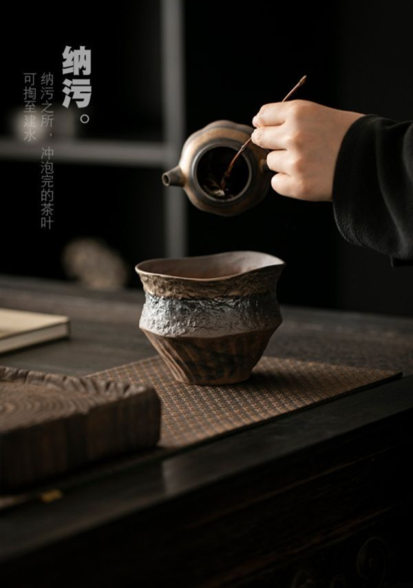 手捏老岩泥禪意復古燒筆洗水盂 复古个性禅意茶洗老岩泥复古烧茶渣缸陶瓷家用杯洗笔洗废水盂中式